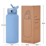 1L  Stainless Steel, Wide Mouthed, Thermos Water Bottle With Straw