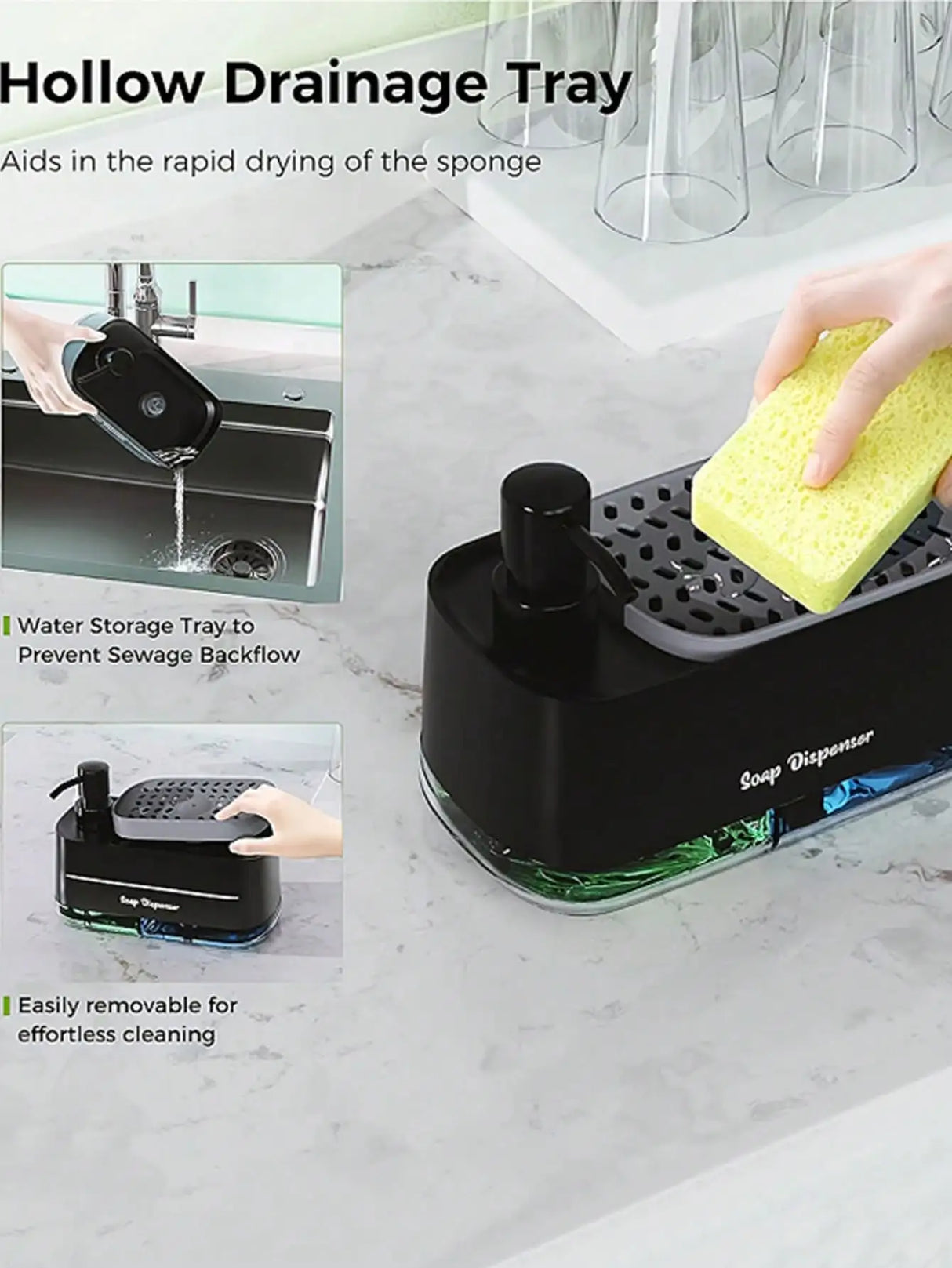 Dish Soap Dispenser with Sponge For Kitchen's