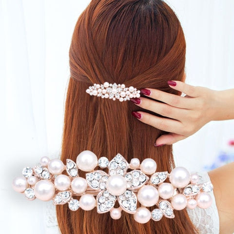 Elegant Imitation Pearl with rhinestones metal hair clip.