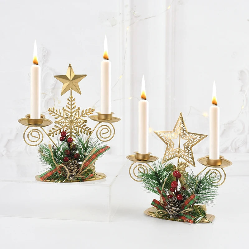 Christmas Wrought Iron Candlestick Holders