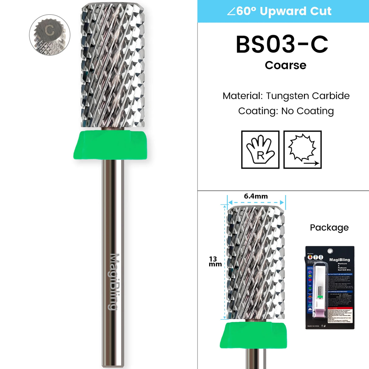 3/32" MagiBling Professional Manicure Nail Drill Bits for Hard Acrylic Gel