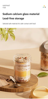 430ML Glass Cup With Lid And Spoon Great For Breakfast Oats Or Salad Cups