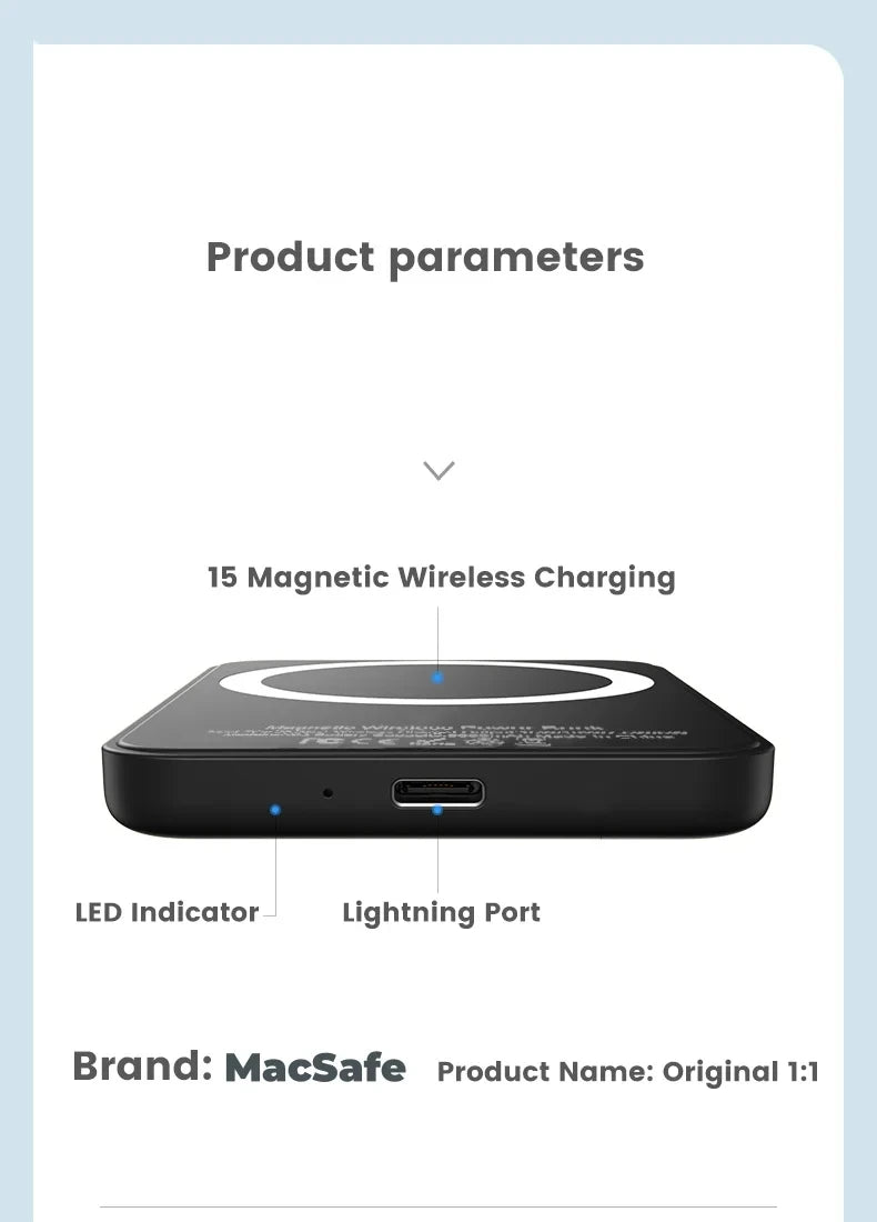10000mAh Original 1:1 Macsafe Power Bank For iPhone 15,15Pro Max,15Plus, Or 15mini  C Magnetic Wireless External Battery Pack