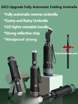 Fully 10 Ribs Windproof Automatic Reverse Folding UV Protected Umbrella With LED Flashlight