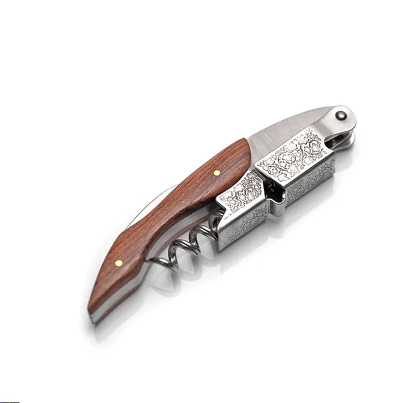 Professional Waiters Corkscrew With Wood Grip Beer Bottle Opener And Foil Cutter