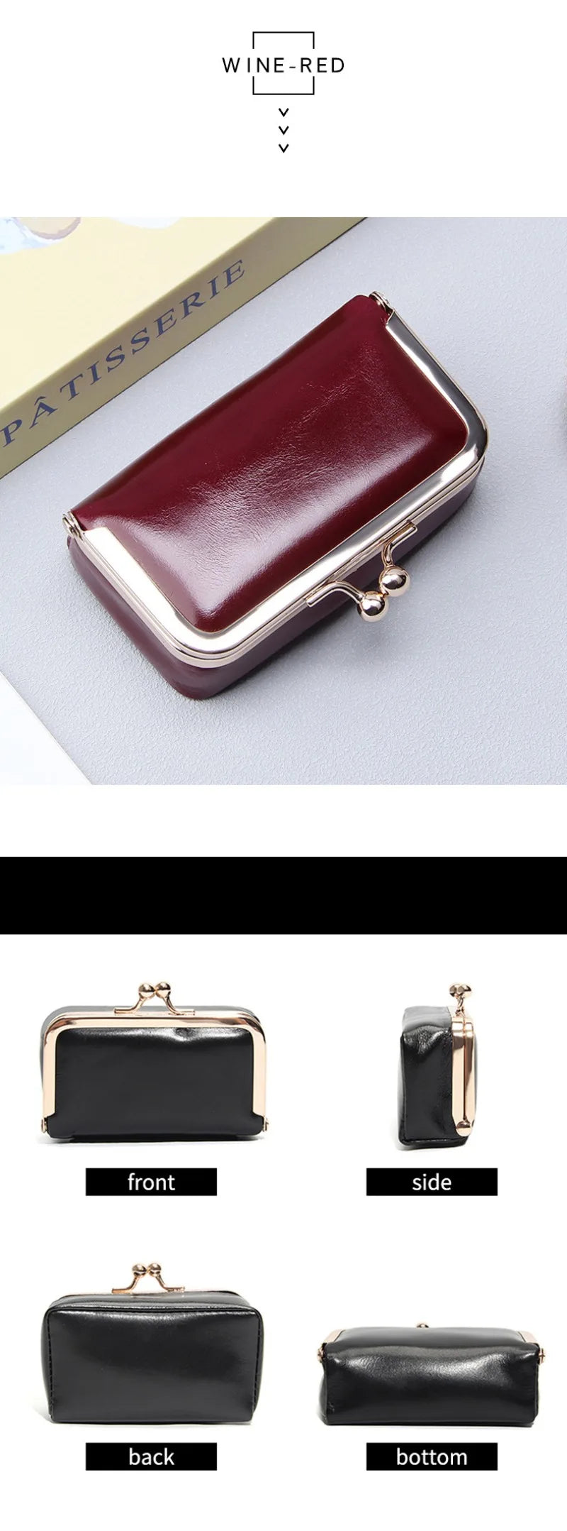 Compact Genuine Leather Kiss-Lock Mini Accessorie Pouch