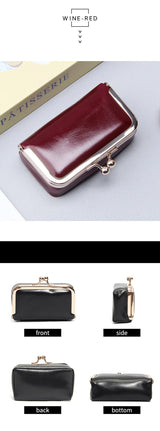 Compact Genuine Leather Kiss-Lock Mini Accessorie Pouch