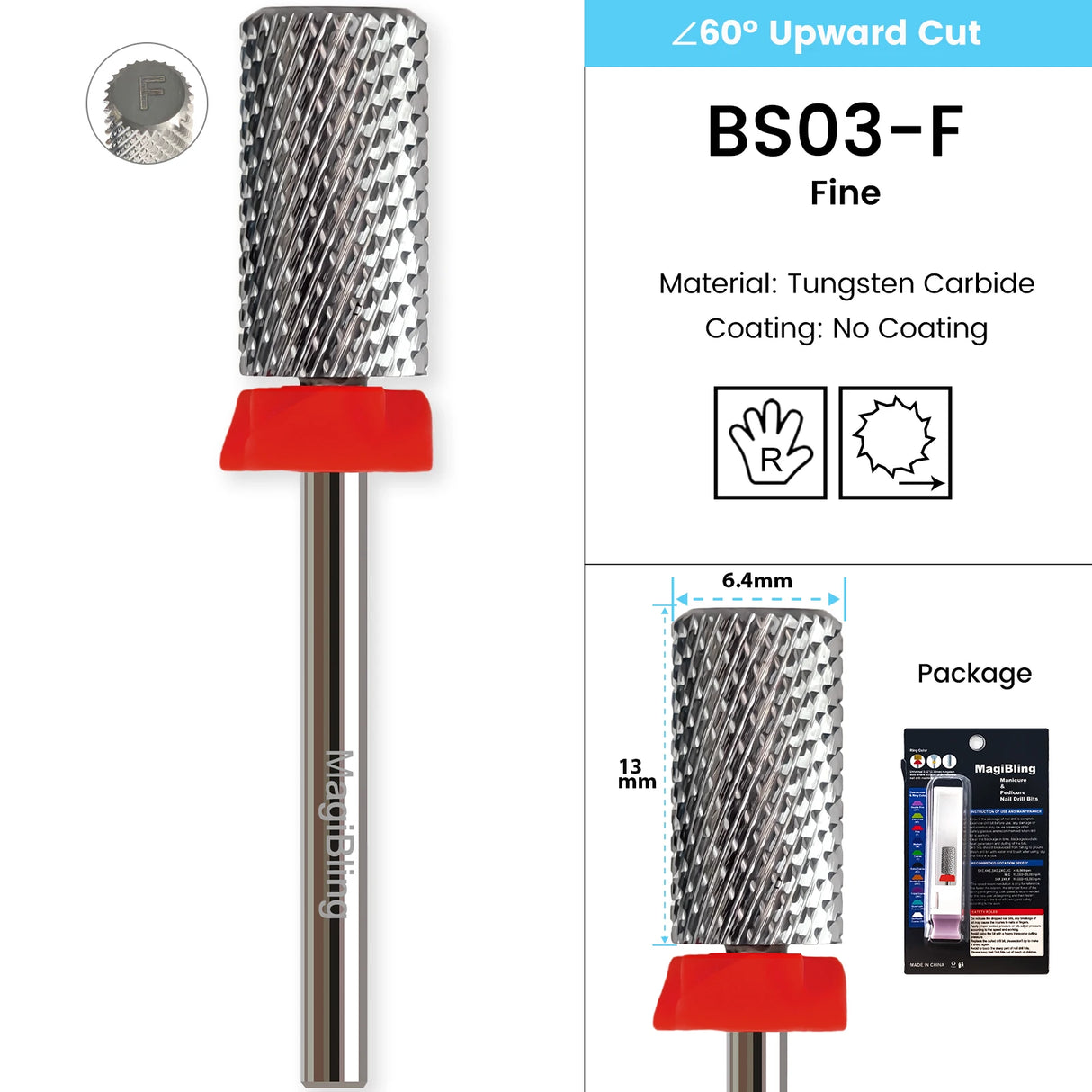 3/32" MagiBling Professional Manicure Nail Drill Bits for Hard Acrylic Gel