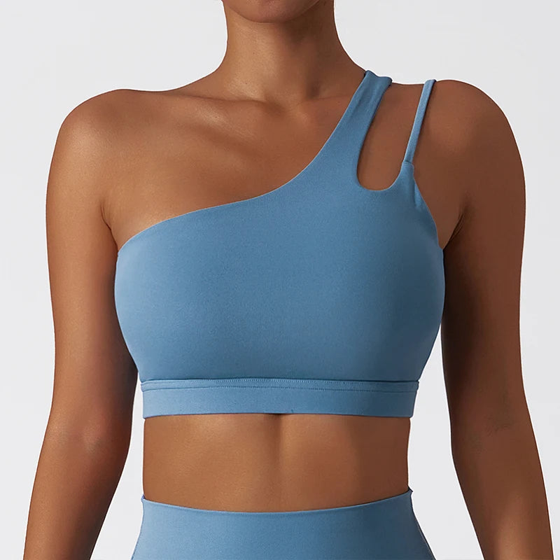 Single Strap, Stretchy Sports Bra With Pads