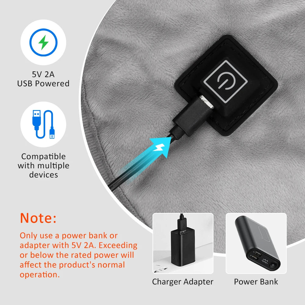 USB Heated Shoulder And Neck Padded Shawl With 3 Heat Settings