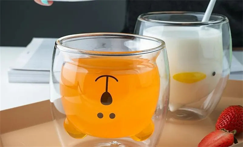 JUSTINLAU Creative Glass Double Wall Insulated Animal Mug