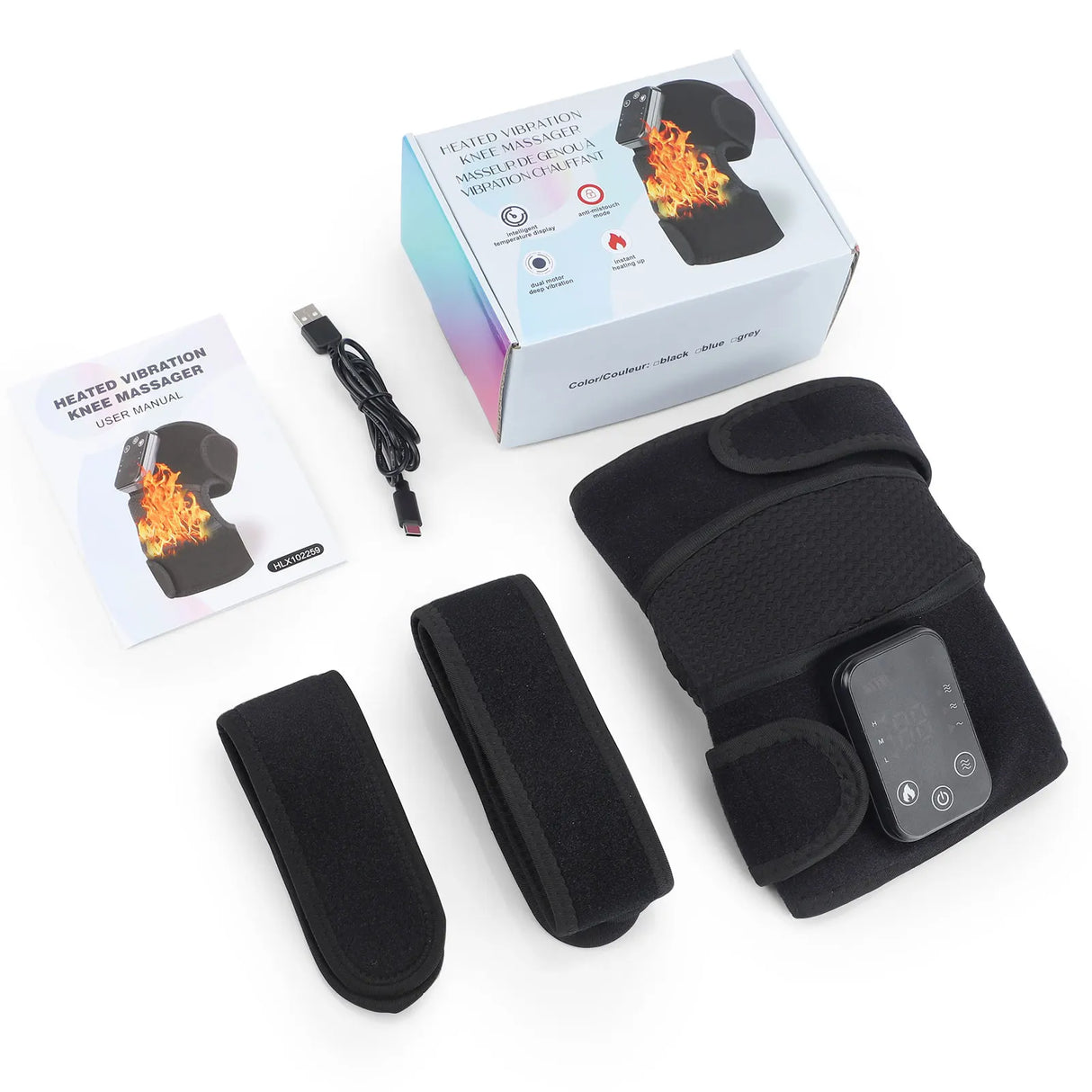 Rechargeable Electric Heated Vibration Massage Belt For Knees, Shoulders Or Elbows