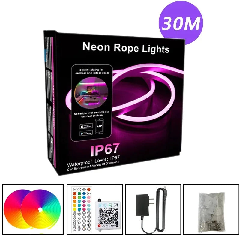 10M 20M 30M LED RGB Neon Flexible Waterproof\Bluetooth DC 24V Light Strip
