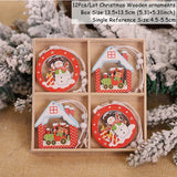 4-12pcs Wooden Christmas Tree Pendants Ornaments