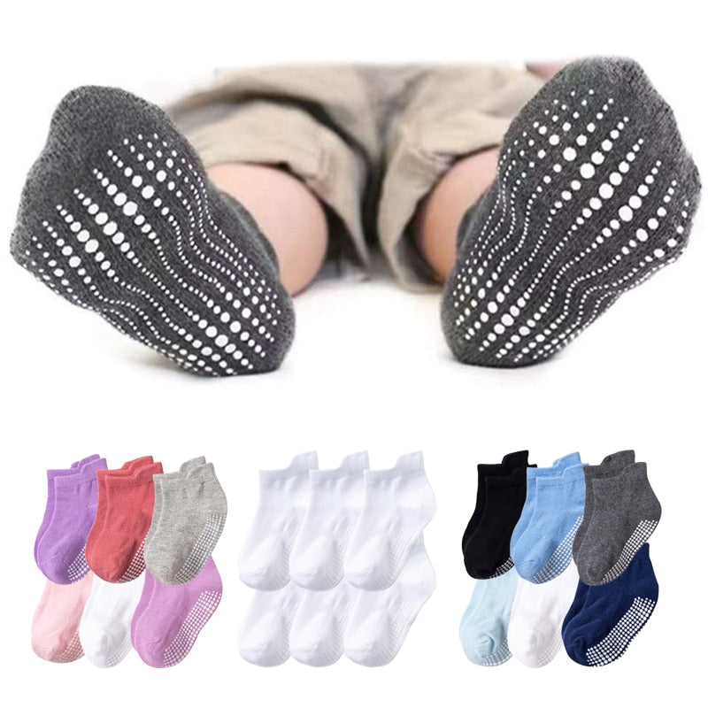 6 Pairs/lot 0 to 6 Yrs Cotton Children's Anti-slip Socks With Rubber Grips.