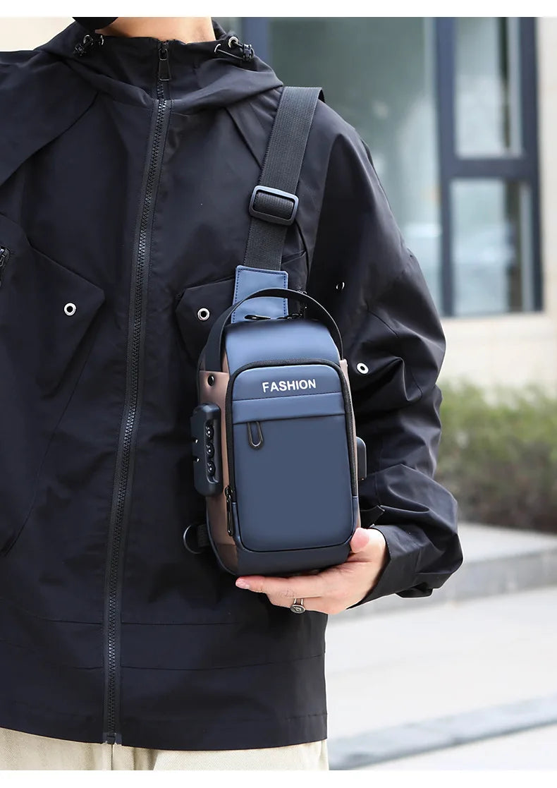 Men's Anti Theft USB Charging Crossbody Bag