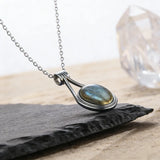 Oval 10X14MM  Sterling Silver Platinum Natural Labradorite Pendants