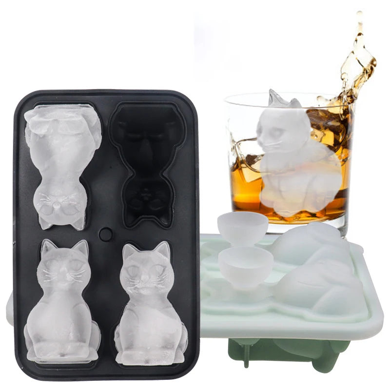 Silicone 3D Cute Cat Ice Cube Molds Makes 4