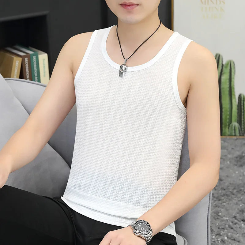 Men's Ice Silk Bamboo Knot Sleeveless Summer Mesh T Shirt