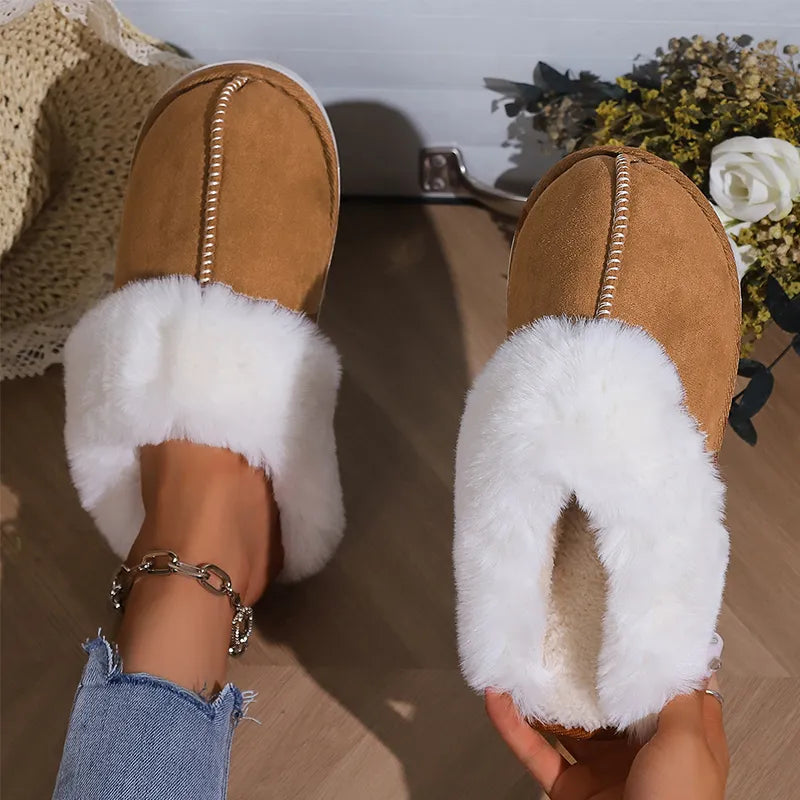 Winter Faux Suede Plush Closed Toe Slippers.