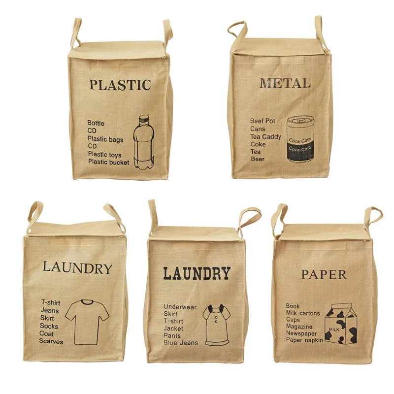 Folding Jute Organizer Storage Basket With Lids