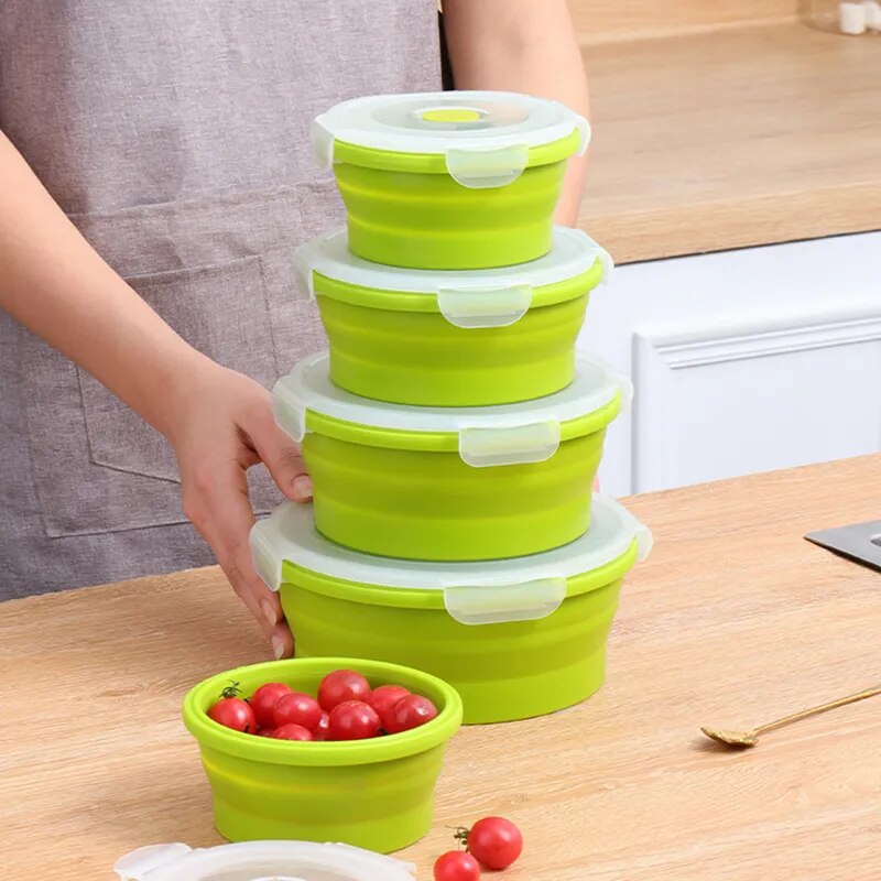 Silicone Foldable Microwave Lunch And Food Storage Container.