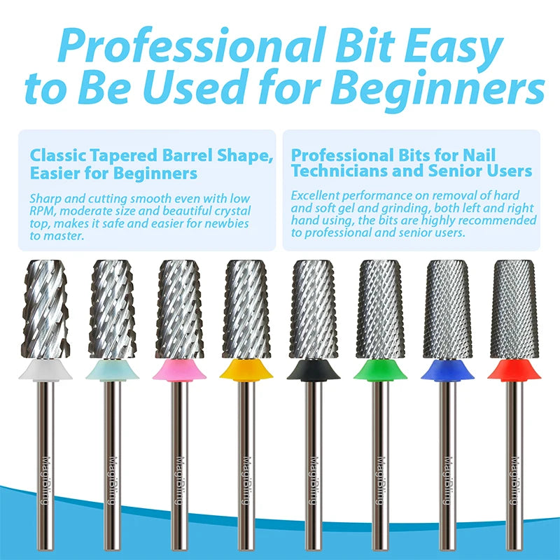 3/32" MagiBling Carbide Sharp 6.6mm Cross Cut Tapered Nails Bit For Acrylic Gel Remover