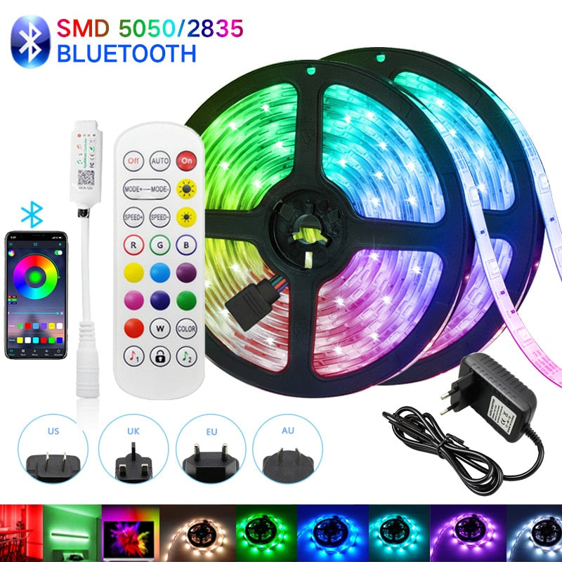 LED Strip Lights 30M RGB 5050 SMD 5M RGB, Bluetooth, Flexible Ribbon 2835 RGB Tape Diode DC 12V APP Control+Adapter