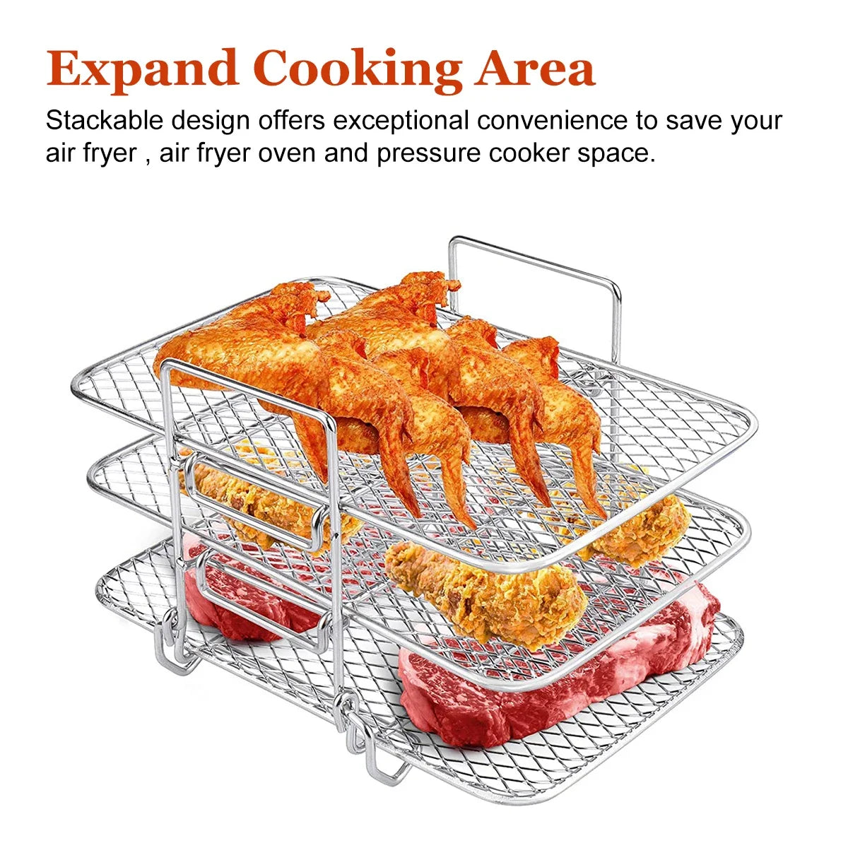 3-layer Stainless Steel Stackable Air Fryer Rack
