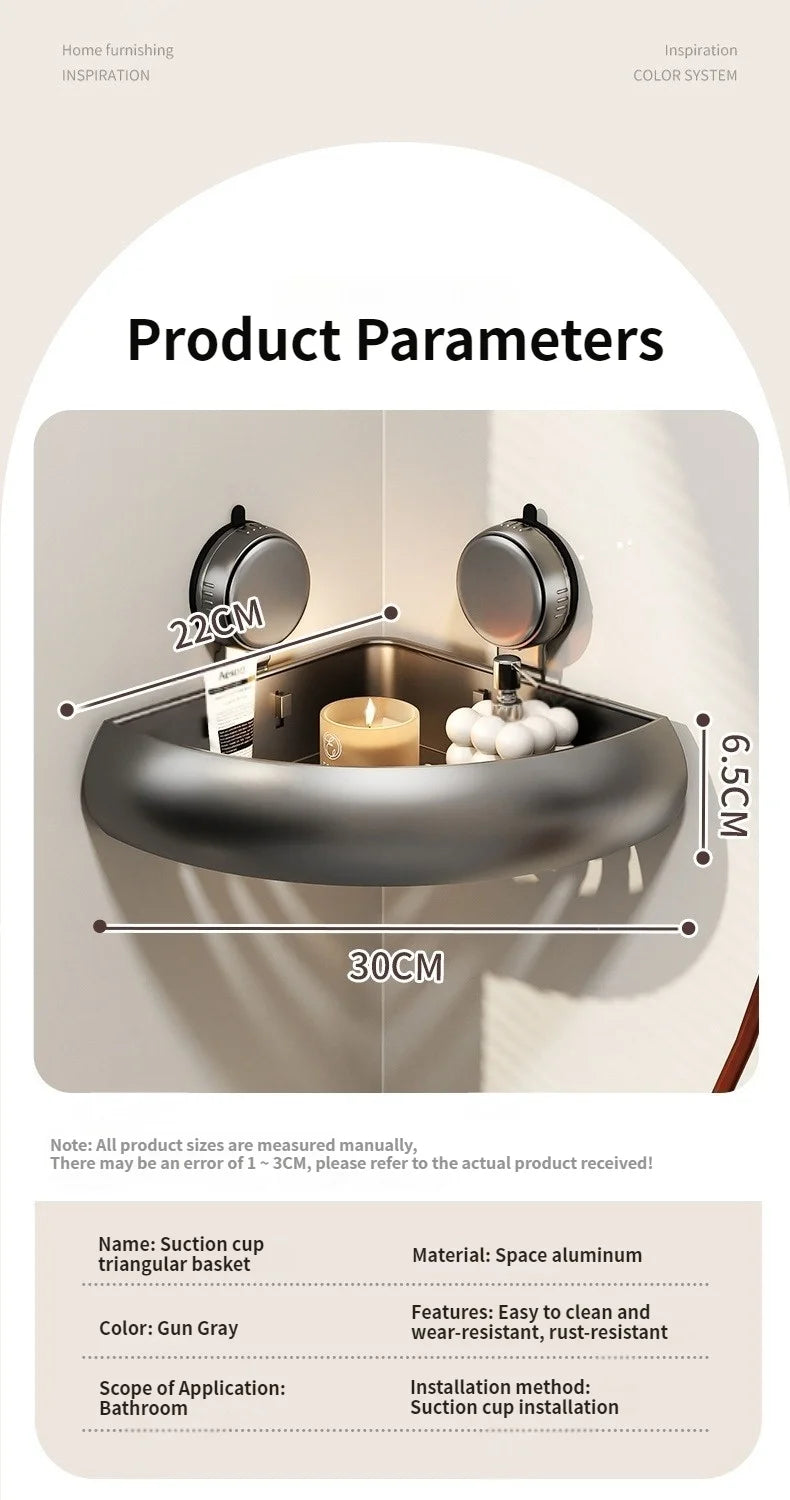Wall-Mounted Triangle Suction Cup Bathroom Organizer