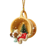 Hanging Christmas Tree Decorations Of Cute Dog sleeping in Cup.