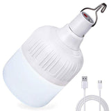 Portable LED Rechargeable Emergency Light. Lantern comes with a hook for camping or patio lighting.