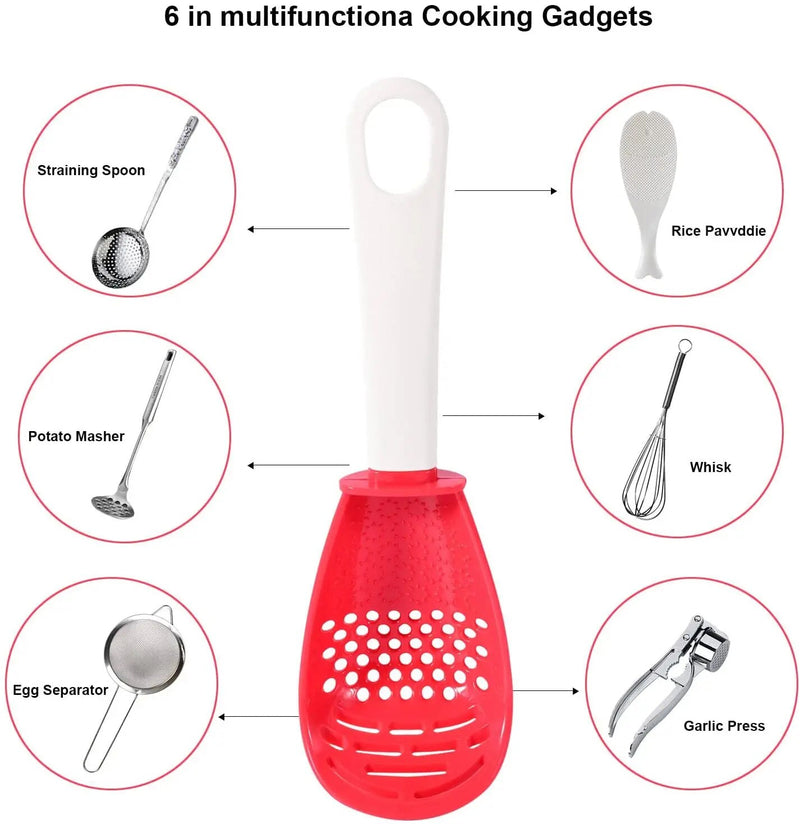 Multifunctional Cooking Strainer/Scoop/Garlic Press Spoon.
