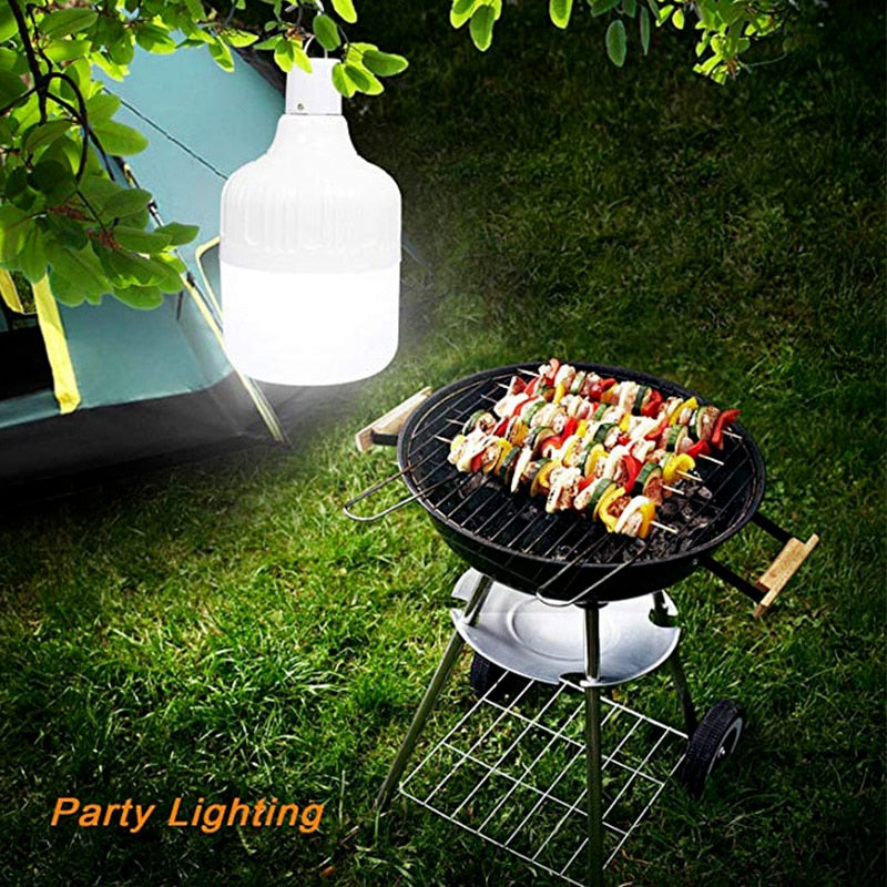 Portable LED Rechargeable Emergency Light. Lantern comes with a hook for camping or patio lighting.