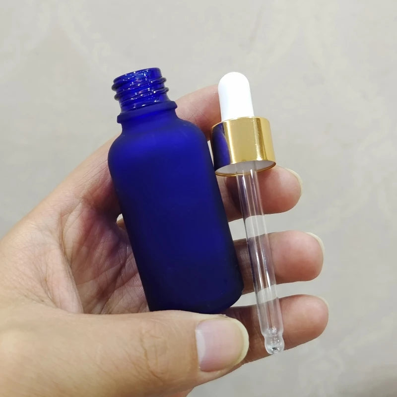 6pcs 5-100ml Frosted Cobalt Blue Glass Dropper Bottle For Essential Oils Aromatherapy