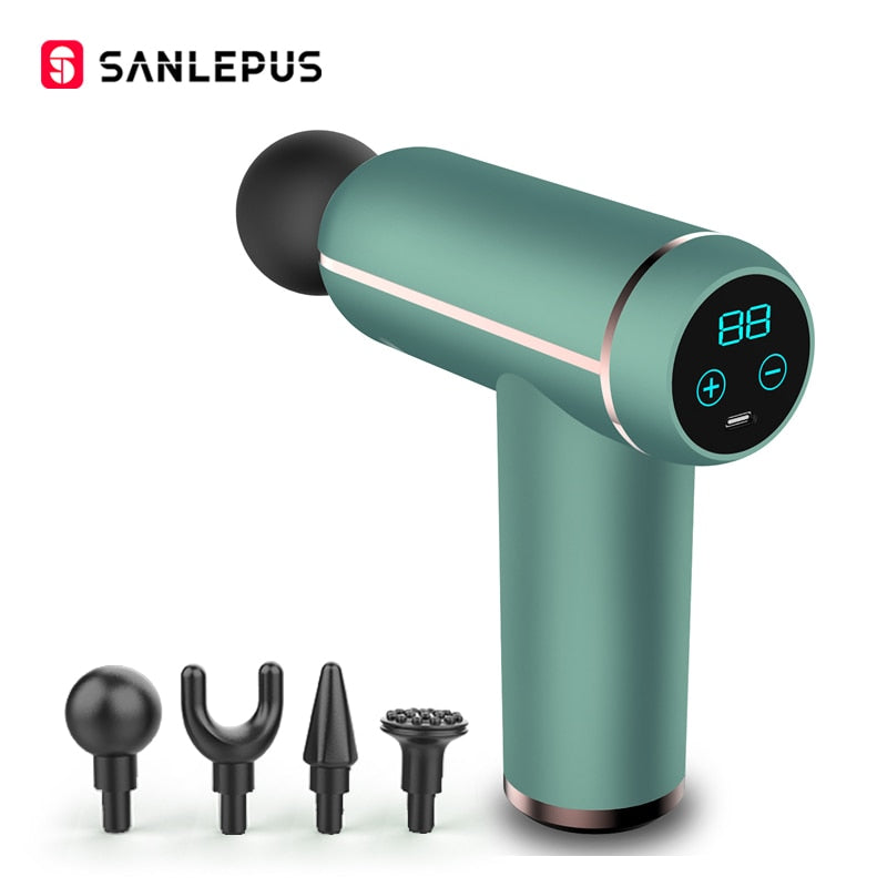 SANLEPUS Portable USB/ LCD deep tissue percussion massage gun for aching muscles.