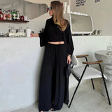 Women's 3 Piece Off Shoulder Sleeveless Cropped Tank Top With Elastic Wide Leg Pant And Long Cardigan
