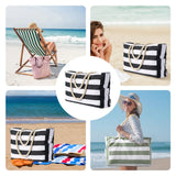 Striped Waterproof Canvas Summer Beach Tote Bag With Zipper