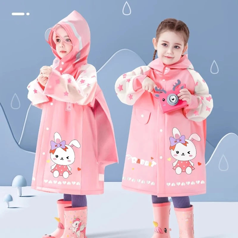 Children's Cartoon Raincoat With Backpack Space