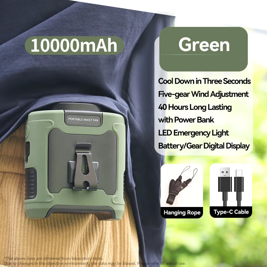 20000mAh Outdoor Portable Waist/Neck Fan With Power Bank And LED Lighting