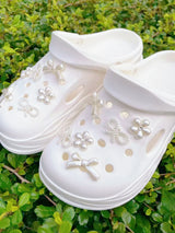 12 Off-White Bows Flowers And Pearl Shoe Accessory Clips