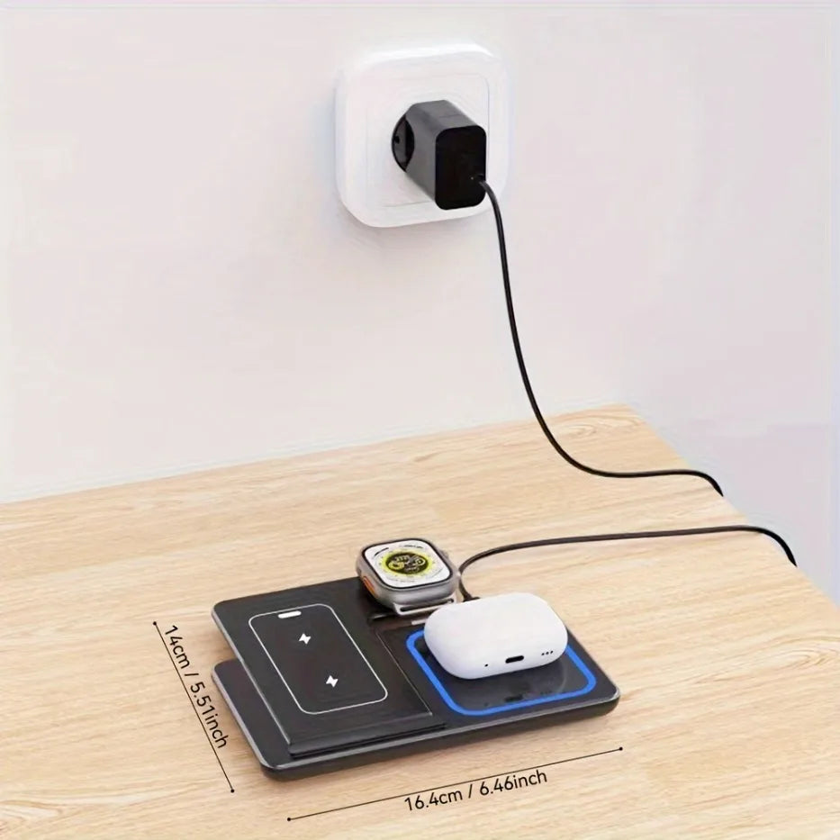 3 in 1 100W  Foldable Wireless Night Light Fast Charging Station For iPhone 16 15 14 13 12 And Apple Watch Airpods