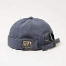 unisex brimless solid color adjustable cotton hat with embroidery on the cuff.