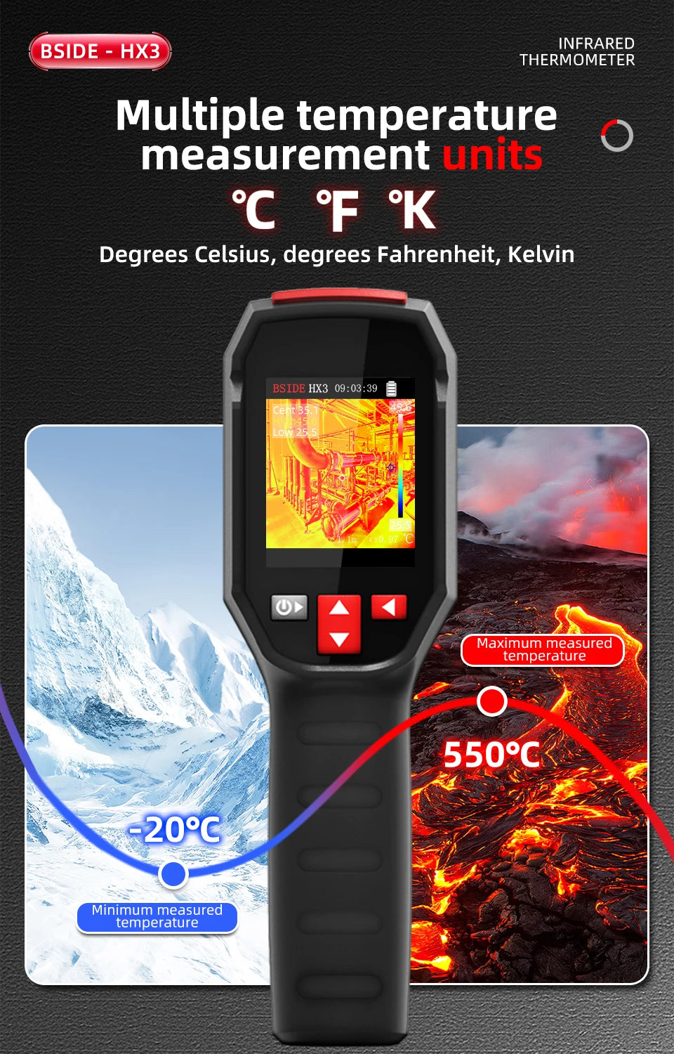 BSIDE Thermal Imager Camera HX1 Laser Thermographic HD Display For Circuit PCB Repair Pipeline Detection Medical Laser position