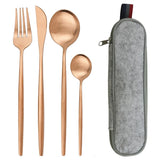 5pcs Black Gold Reusable Dinnerware Set For Camping With Case