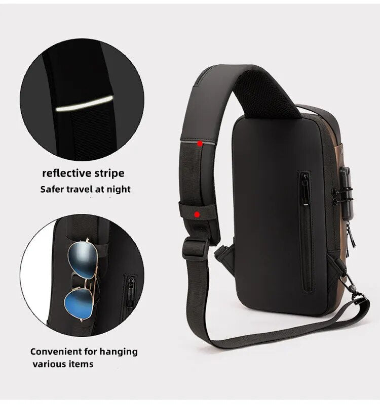 Men's USB/Waterproof/Anti-theft Password Lock Crossbody Bag.