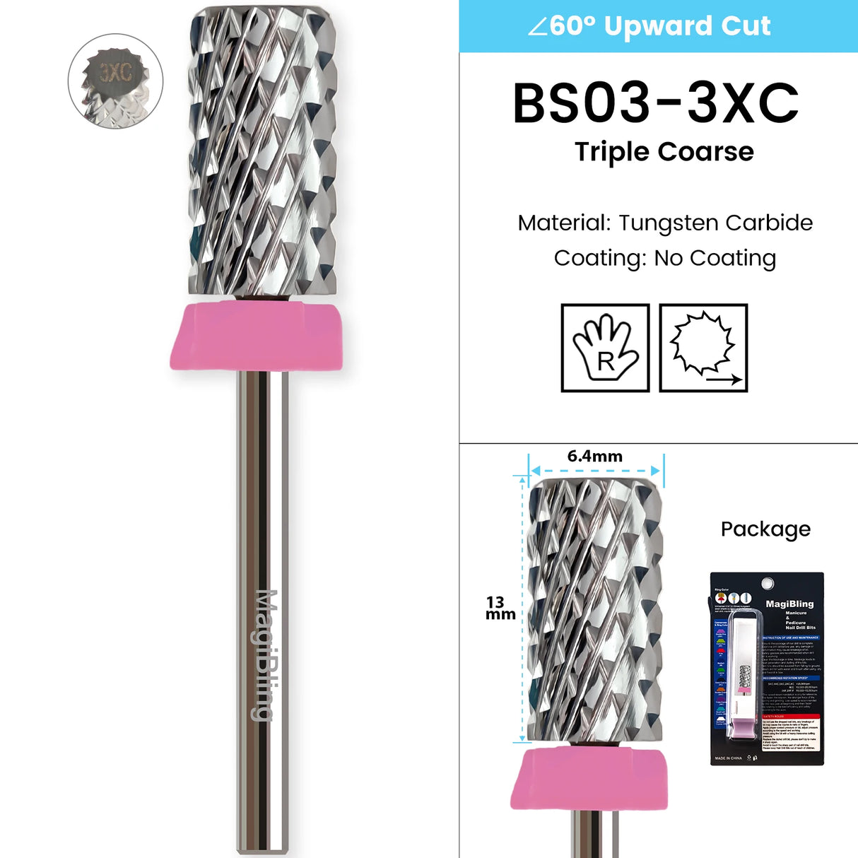 3/32" MagiBling Professional Manicure Nail Drill Bits for Hard Acrylic Gel