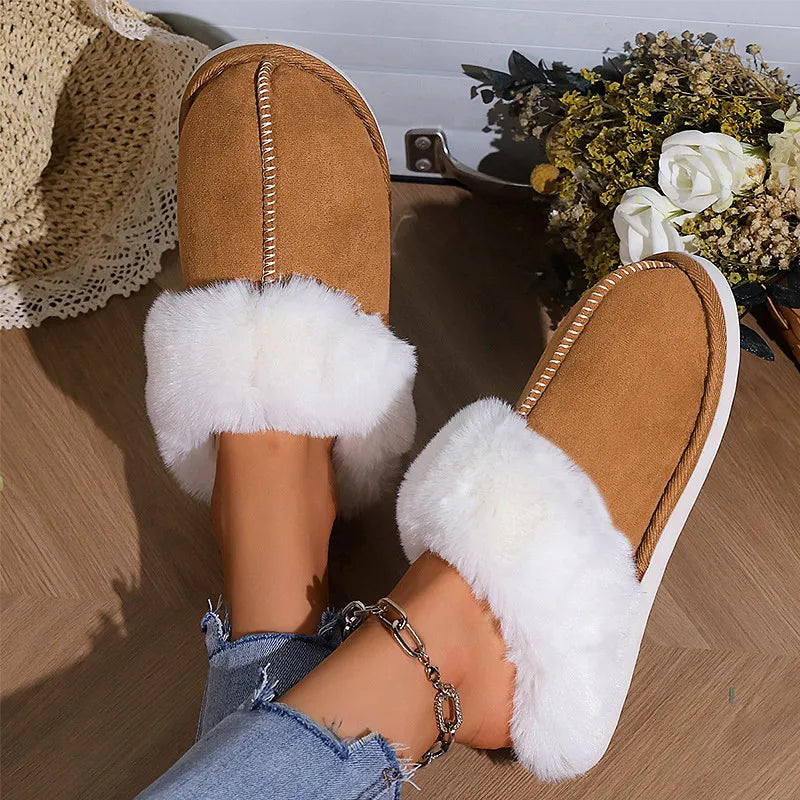 Winter Faux Suede Plush Closed Toe Slippers.