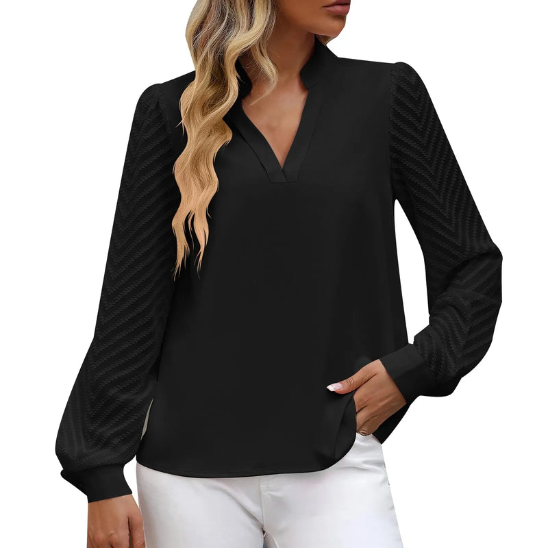 Women's V-Neck, Long Mesh Sleeve Blouses.