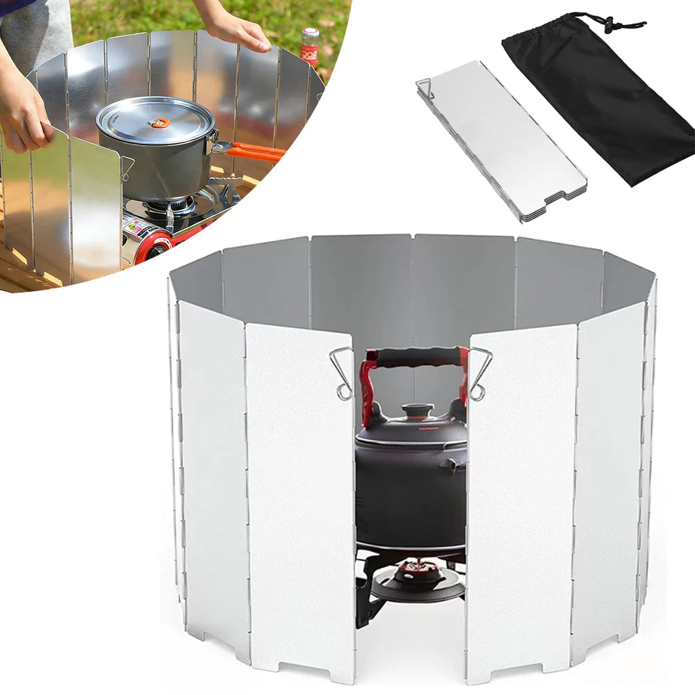 Foldable Aluminum Outdoor Cooking Wind Screen with Storage Bag for Camping